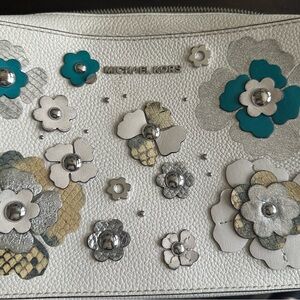 Michael Kors White and Teal Floral Clutch